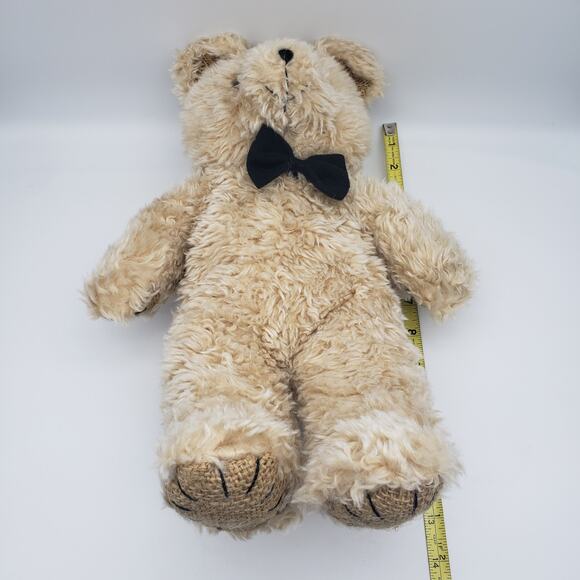 Toys House 13" Fancy Beige Teddy Bear w/ Bow Tie & Burlap Paws Ears - Picture 8 of 8